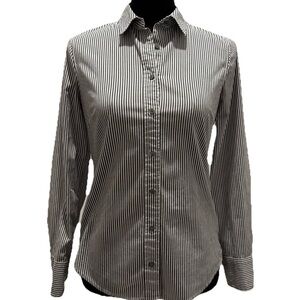 J.CREW 365 Women's Classic Fit Gray/White Striped Long Sleeve Button-Up, Size 2